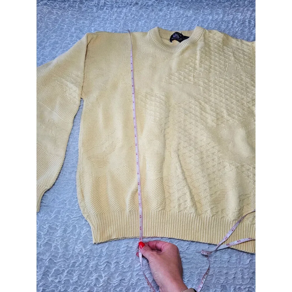 Vintage Aspetuck Yellow Crewneck 100% cotton sweater sz Medium